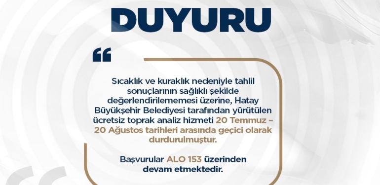 HBB, Toprak Analiz Hizmetini Geçici Olarak Erteledi