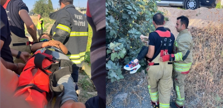 Devrilen Araçta Mahsur Kalan 13 Kişi Kurtarıldı