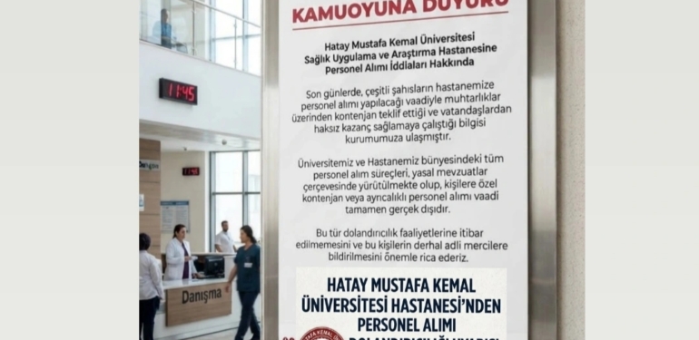 HMKÜ Hastanesinden Personel Alımı Dolandırıcılığı Uyarısı